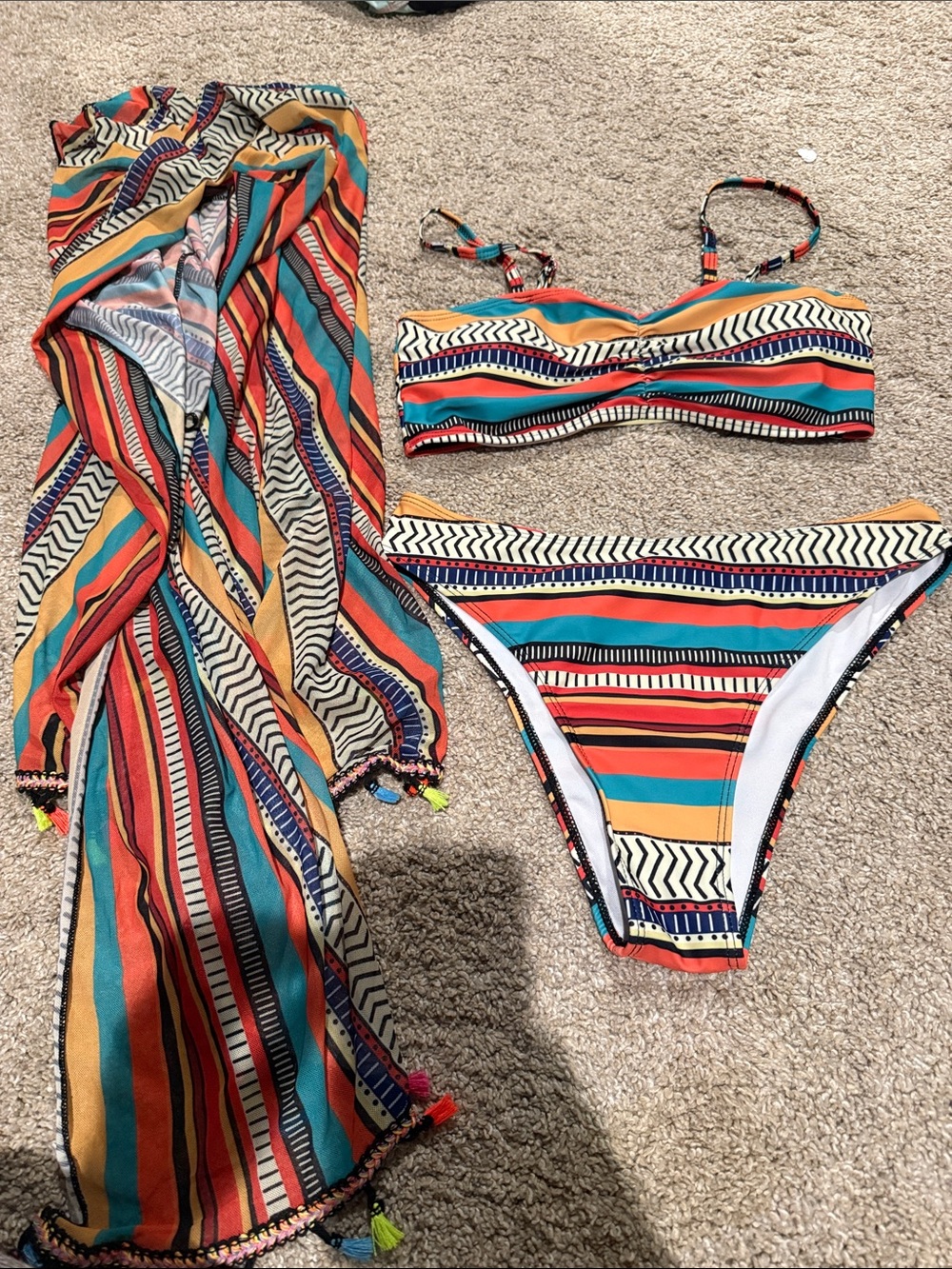 SHEIN Multicolor Striped Bikini Set with Cover-Up